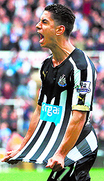Newcastle Uniteds Ayoze Perez celebrates scoring the winner against Liverpool in their EPLmatch in Newcastle on Saturday
