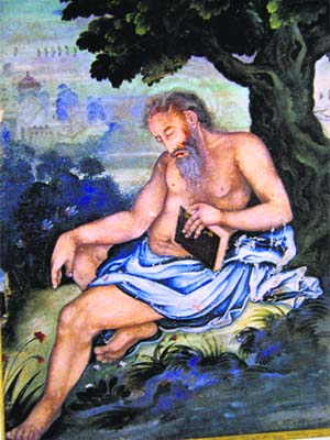 A Christian Saint (after a European original). Mughal, ca. 1600; by Kesudas