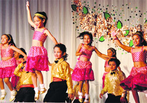 Schoolchildren present a cultural performance during the annual day celebrations of Convent of Jesus and Mary School in Dehradun on Saturday.