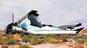 The debris is seen near the site of the crash of SpaceShipTwo near Cantil, California, on Friday.
