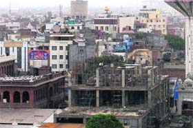 A view of the illegal hotels near the Golden Temple in Amritsar