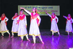 Students perform dance during a function at Sant Singh Sukha Singh School in Amritsar on Sunday