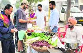 Farmers sell their food products in Model Town, Phase III, in Bathinda on Sunday.