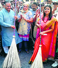 Haryana Social Justice and Empowerment Minister Kavita Jain launches a cleanliness drive in Sonepat on Sunday