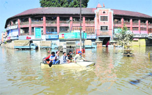 A file photograph of the flooded Budshah Chowk in Srinagar
