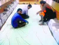 City residents trying to search for their wards on the map spread in the meeting hall of the Muncipal Corporation in Bathinda on Monday