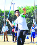 A boy takes part in a javelin throw event at the CBSE Cluster XIII Athletics Meet in Sector 46, Chandigarh. Tribune Photo: S Chandan