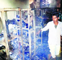 A gutted manufacturing unit in Ladwa on Monday. 