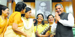 BJP MLAs congratulate newly elected Speaker Kanwar Pal Gujjar.