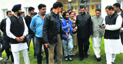 Lok Janshakti Party chief arrived in Srinagar on Sunday to announce LJP leader Sanjay Saraf as the party candidate from the Habbakadal Assembly segment. Tribune Photo: Amin war