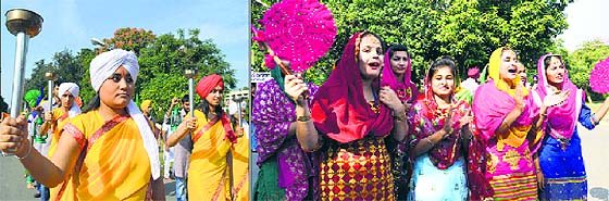 Students of various colleges perform during a cultural procession at the PAU in Ludhiana on Monday.