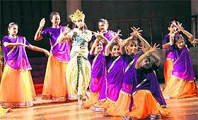Students perform Krishna lila, a dance event based on the life of Lord Krishna, at Vivek High School in Sector 38, Chandigarh, on Tuesday.