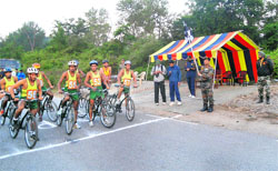 Participants being flagged off at the South Western Command Adventure Challenge Cup 2014-15 in Haridwar on Tuesday. A Tribune photograph