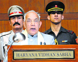 Haryana Governor Kaptan Singh Solanki during the Assembly session in Chandigarh on Tuesday. 