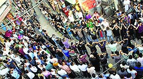 Shia Muslims observe Muharram in Jammu on Tuesday. 