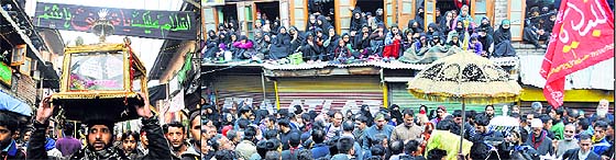 A large number of mourners took out a procession, amid restrictions, on the 10th day of Muharram in Srinagar on Tuesday.