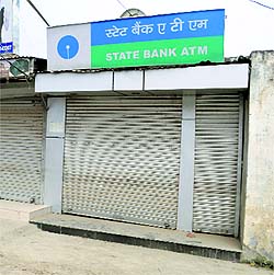 A closed ATM in Srinagar on Tuesday. 