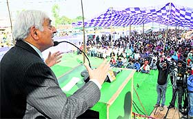 PDP patron Mufti Mohammad Sayeed addresses a recent poll rally in Jammu. 