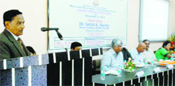 Resource person Dr JC Joshi addresses the gathering during an extension lecture at Lajpat Rai DAV College, Jagraon, on Tuesday. A Tribune photograph