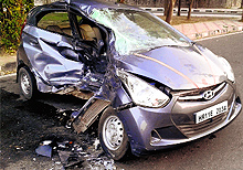 The ill-fated car that met with an accident near the NIIPER in Mohali on Wednesday