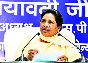 BSP supremo Mayawati addresses a press conference in Lucknow on Wednesday.