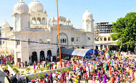 Devotees throng the Nada Sahib gudwara in Panchkula on Thursday.