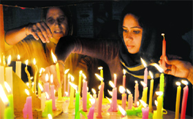 Devotees throng the Nada Sahib gudwara in Panchkula on Thursday.