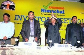 Chief Minister Virbhadra Singh in a meeting with big industrial houses in Mumbai on Thursday.