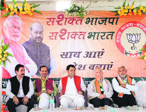 Srikant Sharma, national BJP secretary and in charge for HP (centre), addresses mediapersons in Kangra on Thursday.