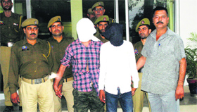 The accused of firing at a Shiv temple in police custody in Jammu on Thursday.