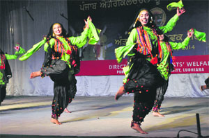 Girls from the College of Basic Sciences present a dance during the Inter-College Youth Festival at the PAU in Ludhiana on Thursday.