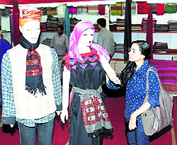 A visitor at the exhibition of Himachali craft items at Lajpat Rai Bhawan