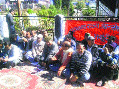 Statehood agitators sit on a day-long dharna in Mussoorie on Thursday