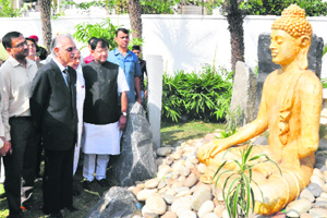 UT Administrator Shivraj V Patil at the Japanese Garden in Sector 31, Chandigarh, on Friday.