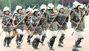 Police personnel rehearse at Police Lines, Sector 26. 