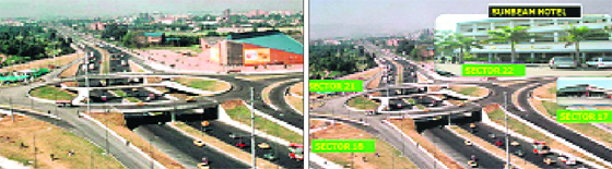An image of an underpass at Bogota in Colombia; and (right) a computer-generated image of the proposed underpass at the Sector 17 ISBT roundabout, presented during the MC panel meeting.