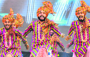 Students present a traditional dance at the Chandigarh College of Engineering and Technology, Sector 26, in Chandigarh on Friday. 