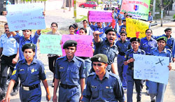 Cadets take out an awareness rally on National Cancer Awareness Day. in Karnal on Friday. Tribune photo