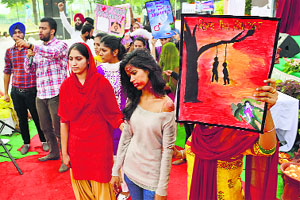 GADVASU students sensitise residents against social evils during the youth fest in Ludhiana. 