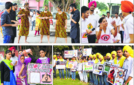 Students take out a procession during the ongoing youth festival at GADVASU in Ludhiana on Friday.