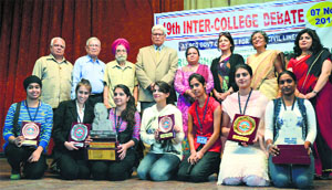 Winners of the Inter-College Debate in a cheerful mood at SCD Government College in Ludhiana. It was organised by the Nehru Siddhant Kender Trust