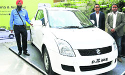Officials of Ola mobile app for cab booking launch services in Ludhiana on Friday