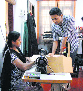 Shreejith (right) has convinced local Kochi women to embroider quirky motifs 