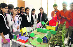 Students participate in the science exhibition held at MKP Girls college in Dehradun on Friday. Tribune photo: Vinod Pundir