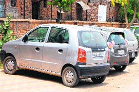 Cars parked outside the district courts complex in Amritsar which often leads to an hour long traffic jam