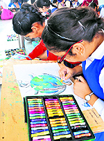 Students of the Chhaya School of Art perform during the founder's day celebrations at Punjab Kala Bhawan