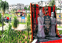 Statues installed at Japanese Garden, Sector 31, in Chandigarh