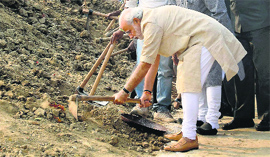 PM Narendra Modi participates in the Swachch Bharat campaign at Assi Ghat in Varanasi on Saturday.
