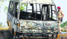 The damaged bus in Sangrur.