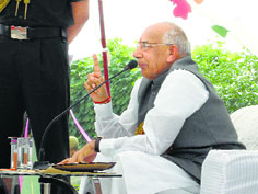 Governor Kaptan Singh Solanki at the Seedhe Samvad in Gannaur. Photo: BS Malik